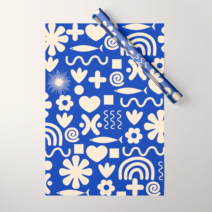 Natural Miscellany Pattern in Bright Blue and Cream Wrapping Paper Gallery Image 1