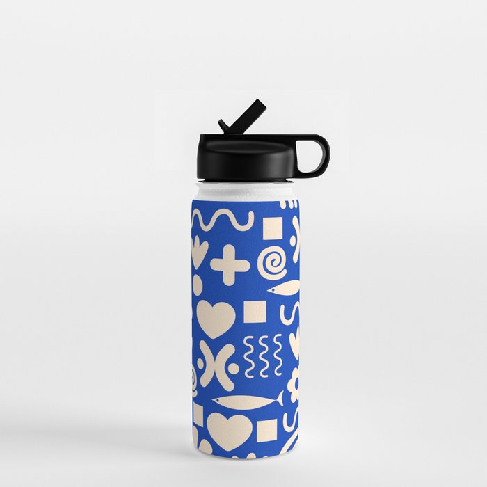 Natural Miscellany Pattern in Bright Blue and Cream Water Bottle Gallery Image 1