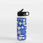 Natural Miscellany Pattern in Bright Blue and Cream Water Bottle Gallery Image 1