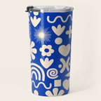 Natural Miscellany Pattern in Bright Blue and Cream Travel Mug Gallery Image 3