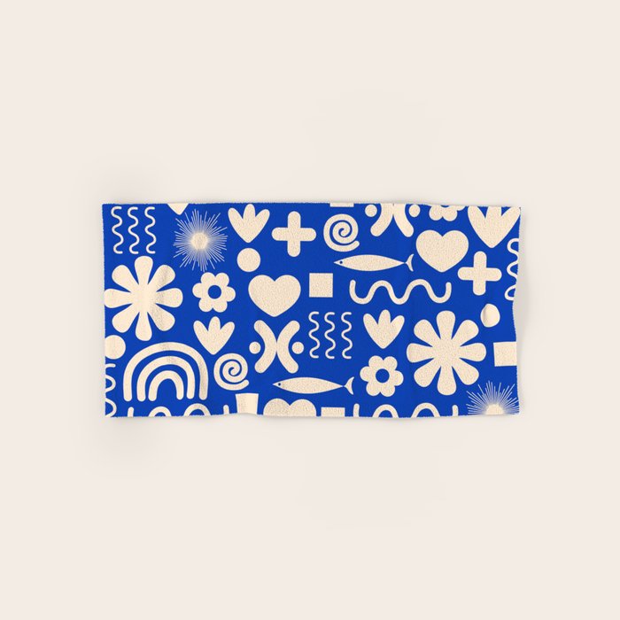 Natural Miscellany Pattern in Bright Blue and Cream Bath Towel Gallery Image 1