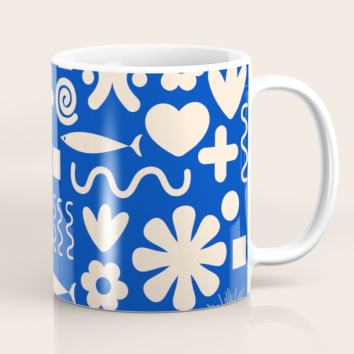 Natural Miscellany Pattern in Bright Blue and Cream Coffee Mug Gallery Image 1