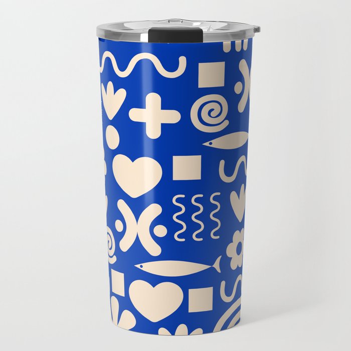 Natural Miscellany Pattern in Bright Blue and Cream Travel Mug Gallery Image 1