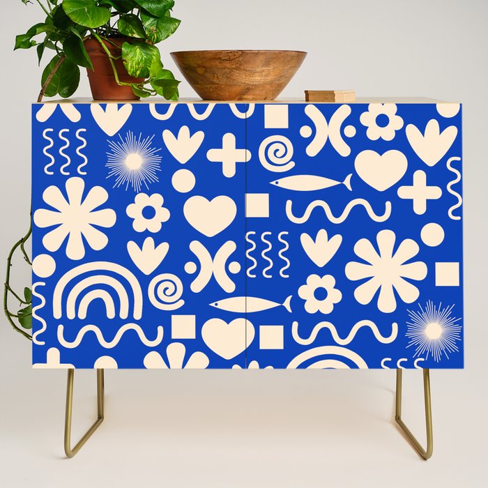 Natural Miscellany Pattern in Bright Blue and Cream Credenza Gallery Image 1