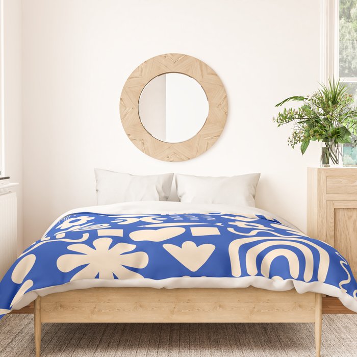 Natural Miscellany Pattern in Bright Blue and Cream Duvet Cover Gallery Image 3