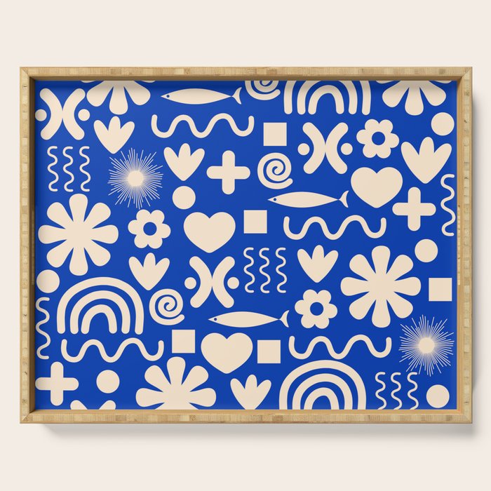 Natural Miscellany Pattern in Bright Blue and Cream Serving Tray Gallery Image 1