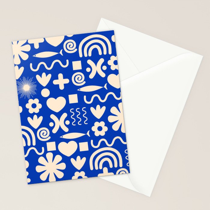 Natural Miscellany Pattern in Bright Blue and Cream Stationery Card Gallery Image 2
