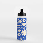 Natural Miscellany Pattern in Bright Blue and Cream Water Bottle Gallery Image 2