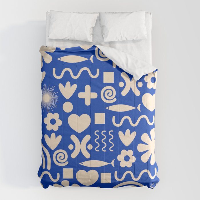 Natural Miscellany Pattern in Bright Blue and Cream Comforter Gallery Image 6