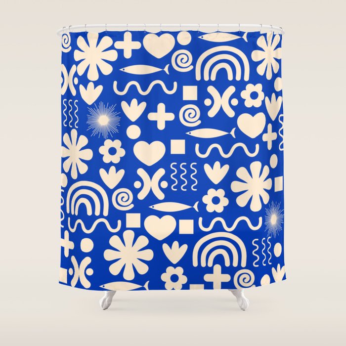 Natural Miscellany Pattern in Bright Blue and Cream Shower Curtain Gallery Image 1
