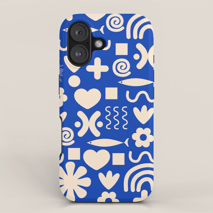 Natural Miscellany Pattern in Bright Blue and Cream iPhone Case Gallery Image 1