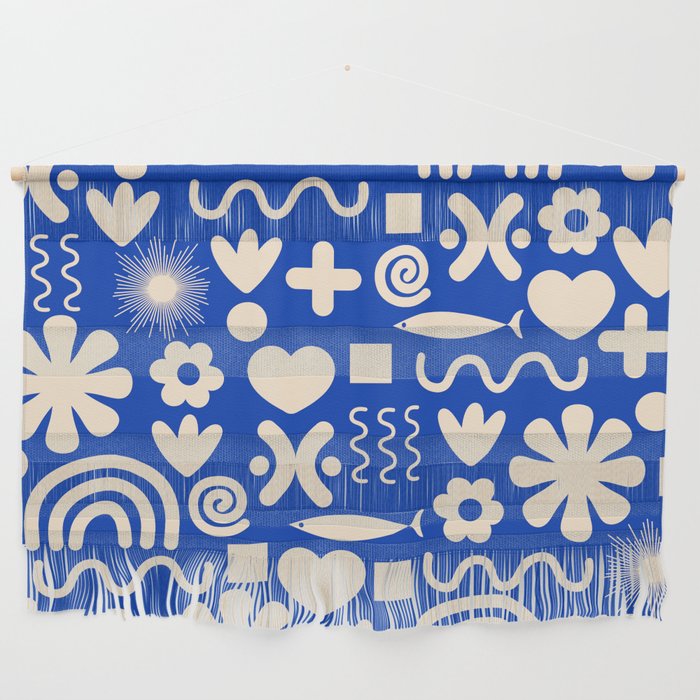 Natural Miscellany Pattern in Bright Blue and Cream Wall Hanging Gallery Image 1