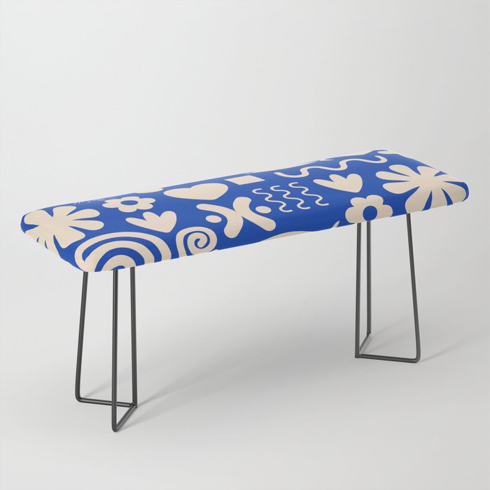 Natural Miscellany Pattern in Bright Blue and Cream Bench Gallery Image 1