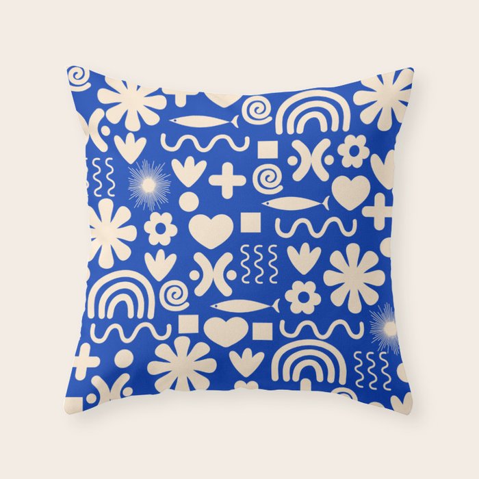Natural Miscellany Pattern in Bright Blue and Cream Throw Pillow Gallery Image 6