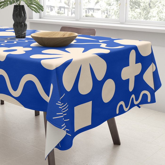 Natural Miscellany Pattern in Bright Blue and Cream Tablecloth Gallery Image 3