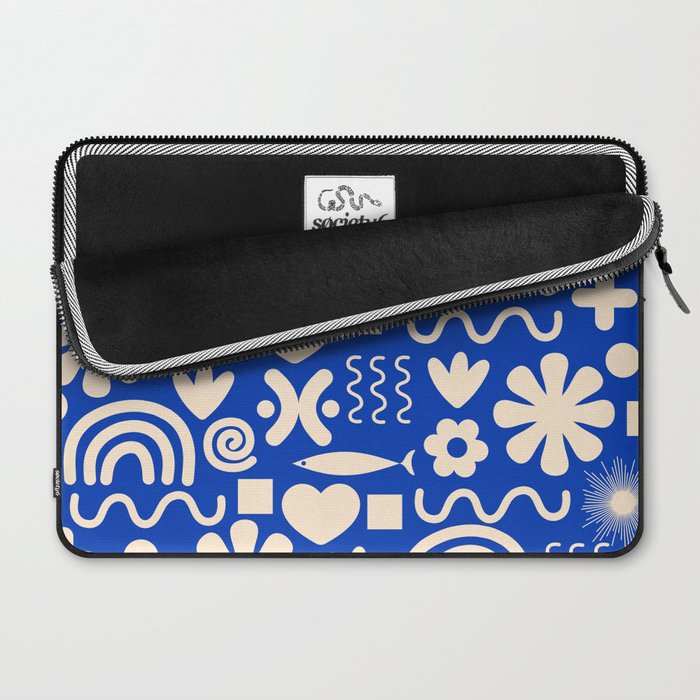 Natural Miscellany Pattern in Bright Blue and Cream Laptop Sleeve Gallery Image 2