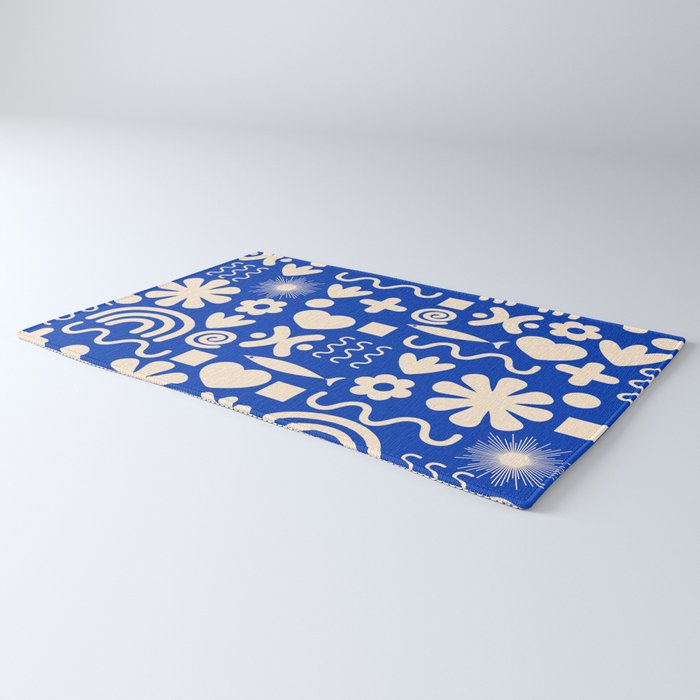 Natural Miscellany Pattern in Bright Blue and Cream Rug Gallery Image 3