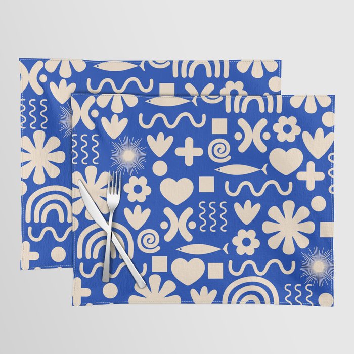 Natural Miscellany Pattern in Bright Blue and Cream Placemat Gallery Image 1
