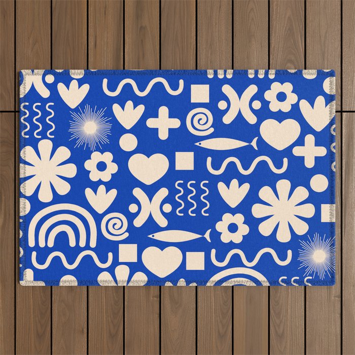 Natural Miscellany Pattern in Bright Blue and Cream Outdoor Rug Gallery Image 1