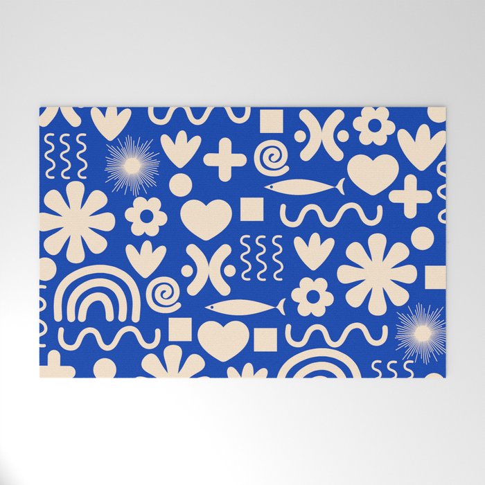 Natural Miscellany Pattern in Bright Blue and Cream Welcome Mat Gallery Image 1