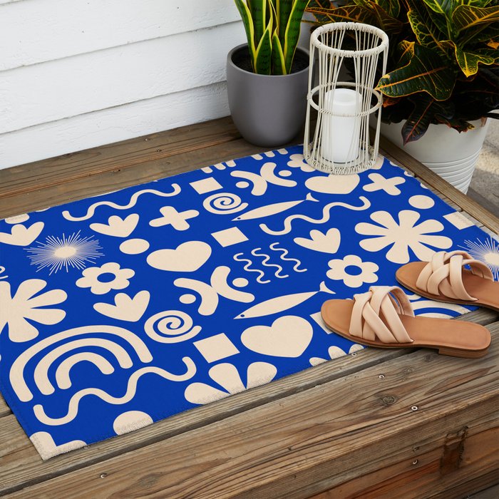 Natural Miscellany Pattern in Bright Blue and Cream Outdoor Rug Gallery Image 2