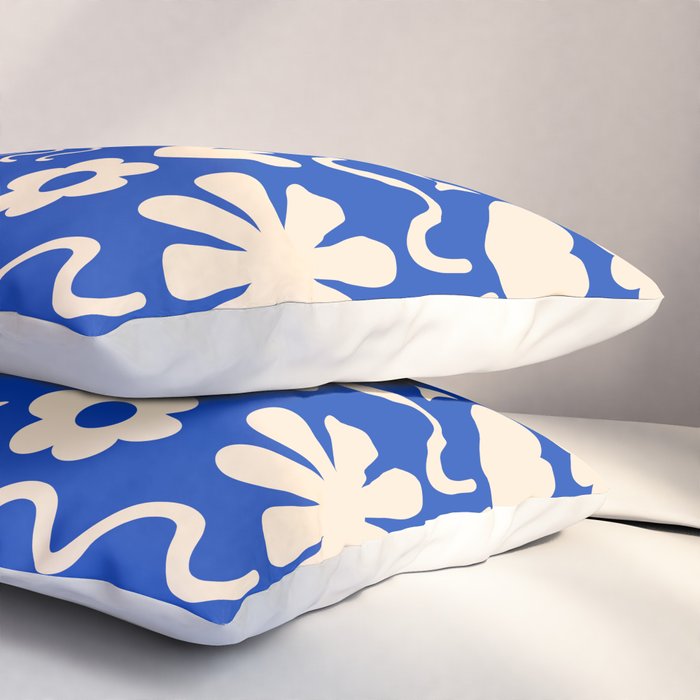 Natural Miscellany Pattern in Bright Blue and Cream Pillow Sham Gallery Image 3
