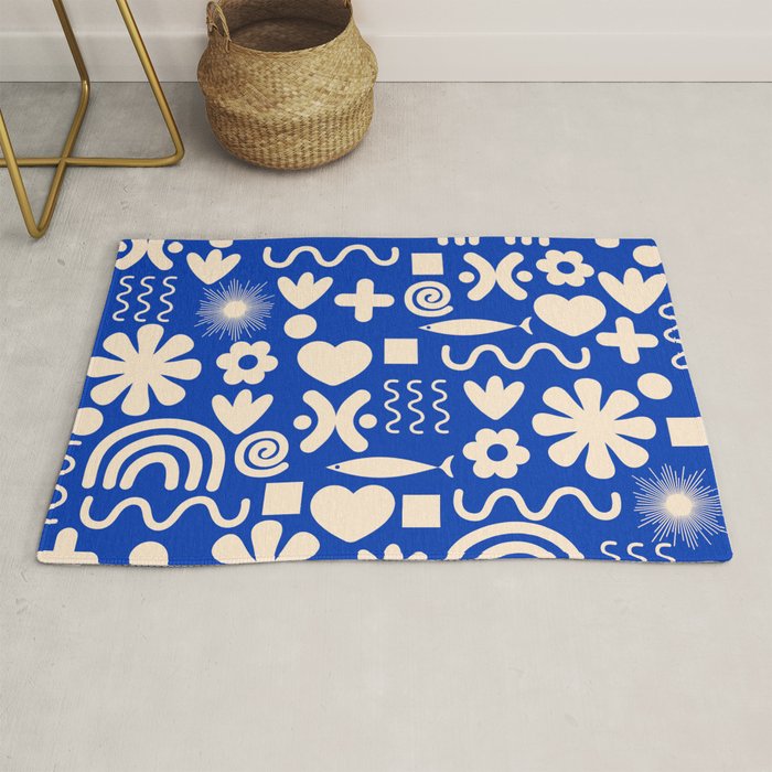 Natural Miscellany Pattern in Bright Blue and Cream Rug Gallery Image 1