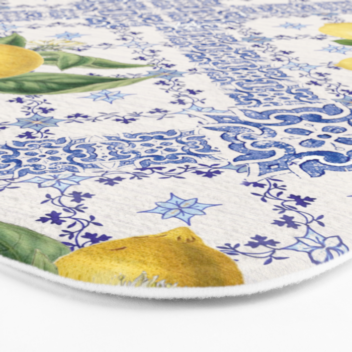 Mediterranean citrus, lemons on blue ceramic tiles Bath Mat Gallery Image 3