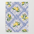 Mediterranean citrus, lemons on blue ceramic tiles Poster Gallery Image 4