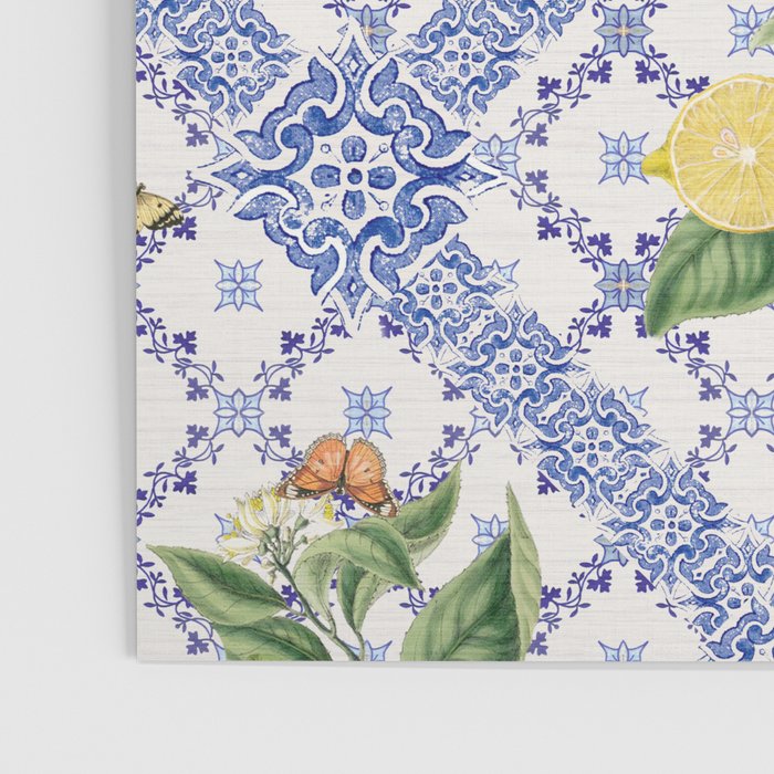 Mediterranean citrus, lemons on blue ceramic tiles Poster Gallery Image 3