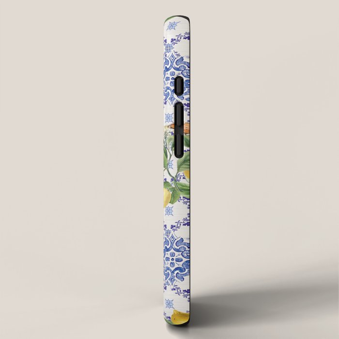 Mediterranean citrus, lemons on blue ceramic tiles iPhone Case Gallery Image 2