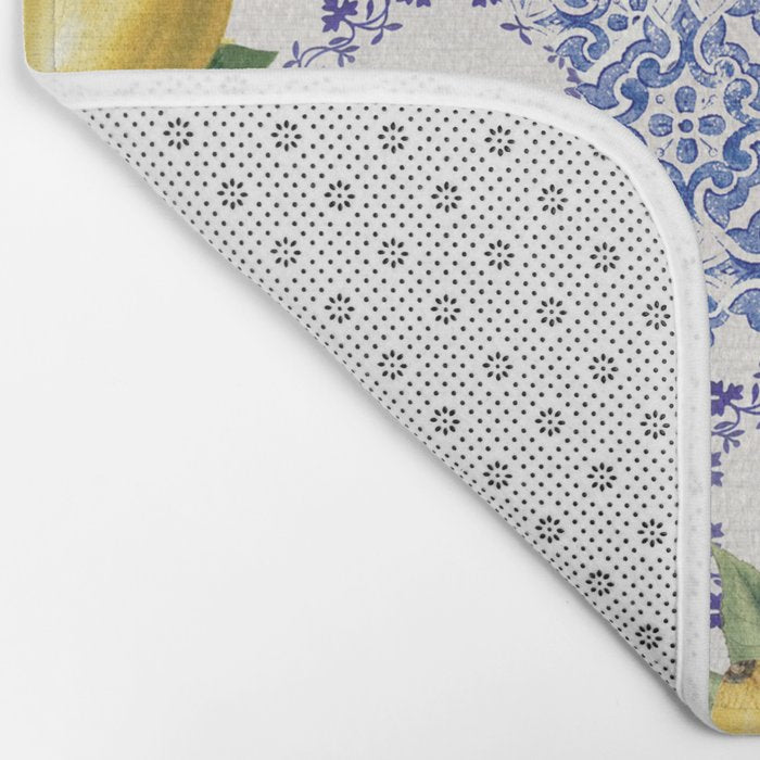 Mediterranean citrus, lemons on blue ceramic tiles Bath Mat Gallery Image 2