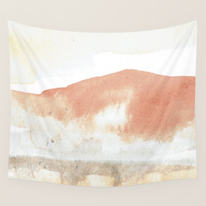 Terra Cotta Hills Abstract Desert Mountain Landsape with Watercolor Wall Tapestry Gallery Image 4