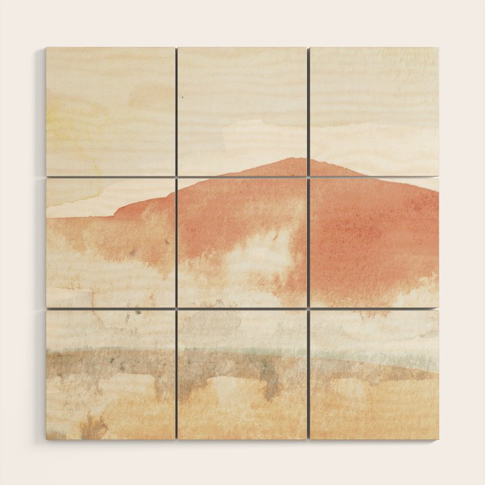 Terra Cotta Hills Abstract Desert Mountain Landsape with Watercolor Wood Wall Art Gallery Image 1