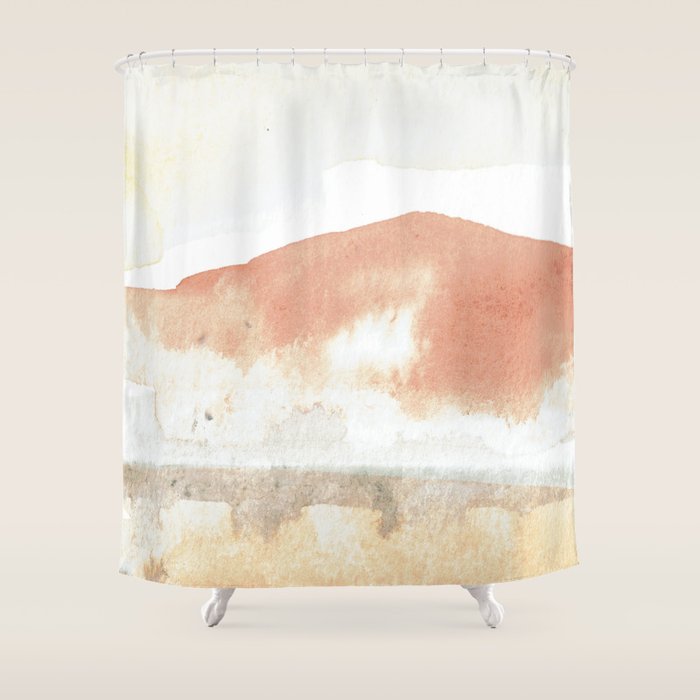 Terra Cotta Hills Abstract Desert Mountain Landsape with Watercolor Shower Curtain Gallery Image 1