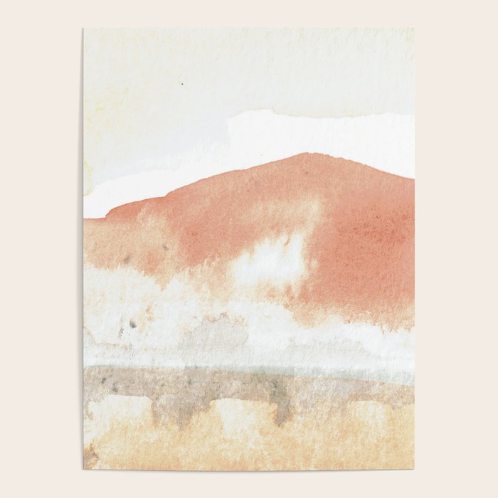 Terra Cotta Hills Abstract Desert Mountain Landsape with Watercolor Poster Gallery Image 4
