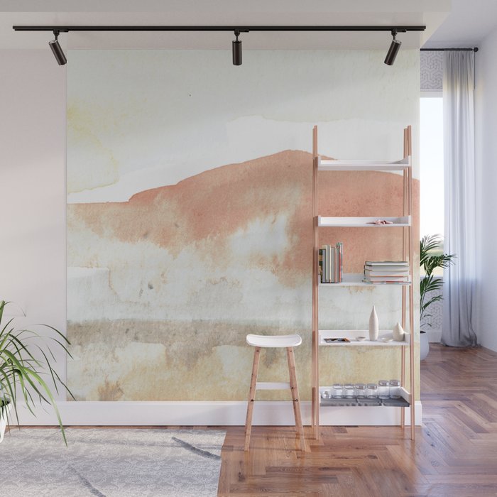 Terra Cotta Hills Abstract Desert Mountain Landsape with Watercolor Wall Mural Gallery Image 1