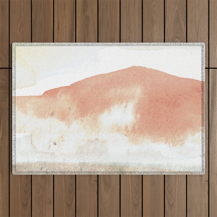 Terra Cotta Hills Abstract Desert Mountain Landsape with Watercolor Outdoor Rug Gallery Image 1