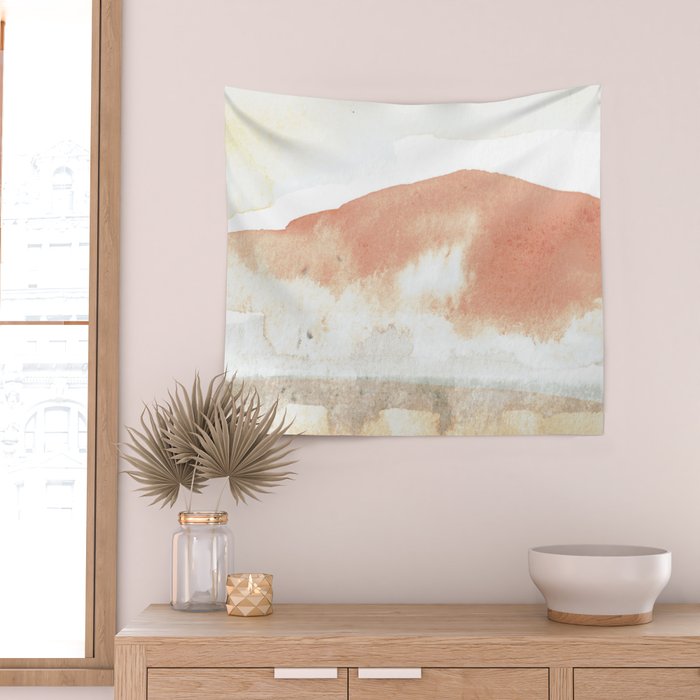 Terra Cotta Hills Abstract Desert Mountain Landsape with Watercolor Wall Tapestry Gallery Image 2