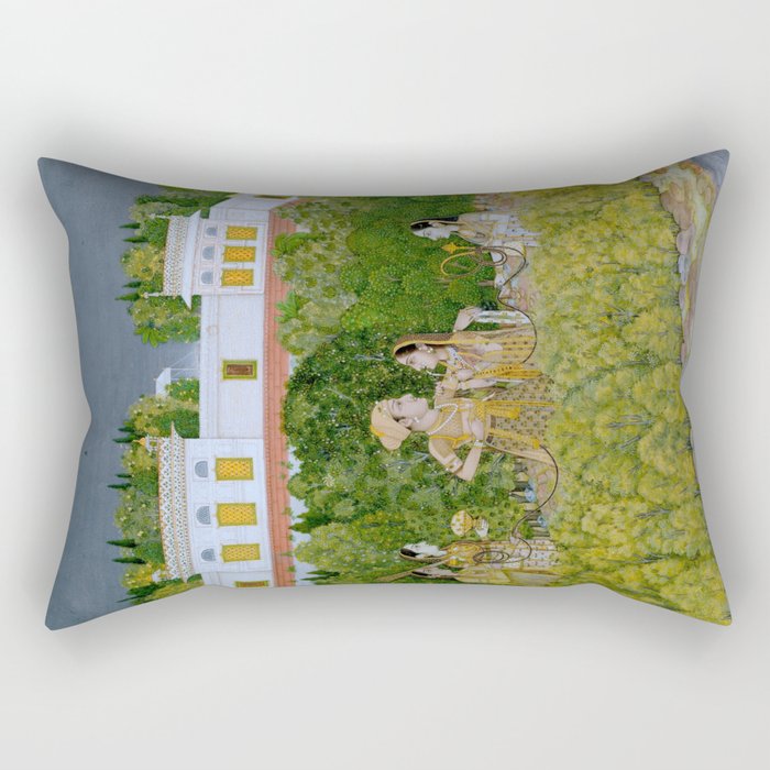 Prince and Ladies in a Garden  Nidha Mal Indian Rectangular Pillow Gallery Image 2