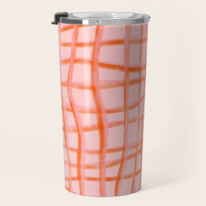 Modern abstract red and pink grids  Travel Mug Gallery Image 3