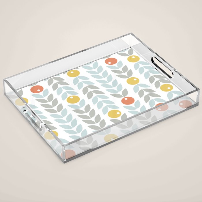 Mid Century Modern Retro Leaf and Circle Pattern Acrylic Tray Gallery Image 1