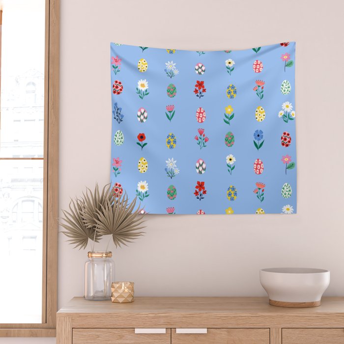 Spring Wild Flowers and Easter Eggs Wall Tapestry Gallery Image 2