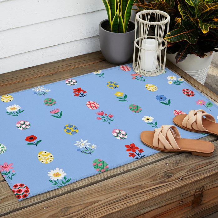 Spring Wild Flowers and Easter Eggs Outdoor Rug Gallery Image 2