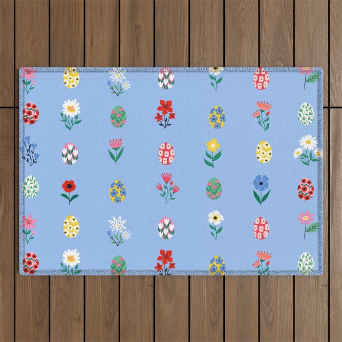 Spring Wild Flowers and Easter Eggs Outdoor Rug Gallery Image 1