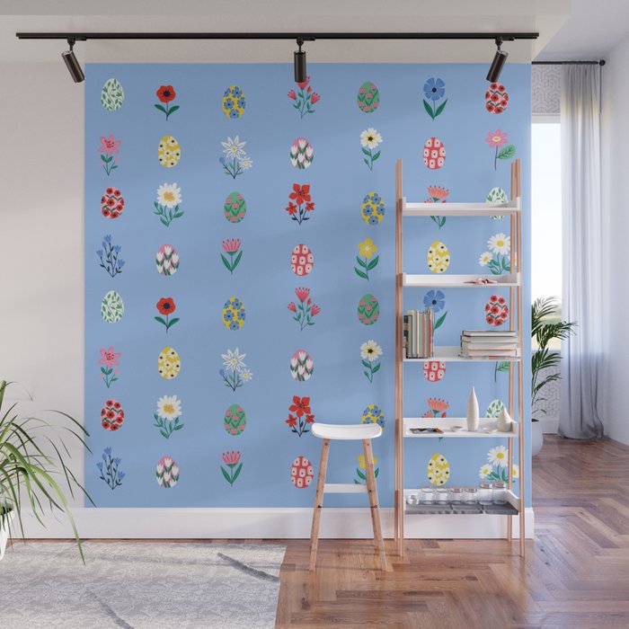 Spring Wild Flowers and Easter Eggs Wall Mural Gallery Image 1