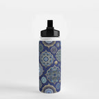 Blue Turquoise Gold Moroccan Tiles Boho Vintage Elegance Quatrefoil Shapes Water Bottle Gallery Image 2
