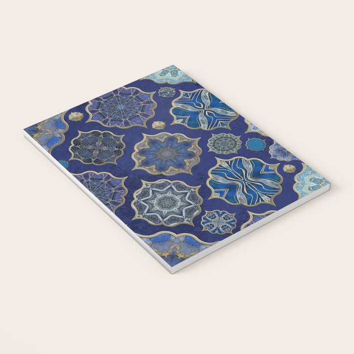 Blue Turquoise Gold Moroccan Tiles Boho Vintage Elegance Quatrefoil Shapes Notebook Gallery Image 3