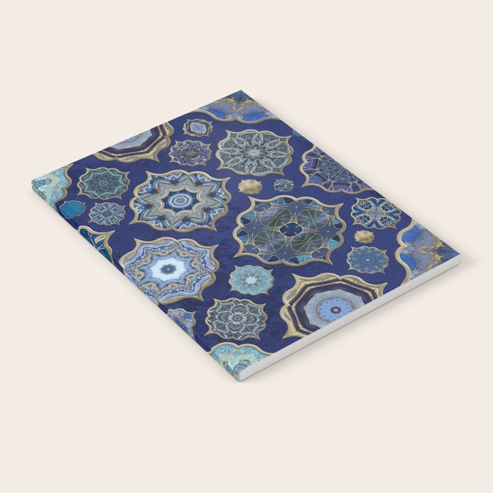 Blue Turquoise Gold Moroccan Tiles Boho Vintage Elegance Quatrefoil Shapes Notebook Gallery Image 2