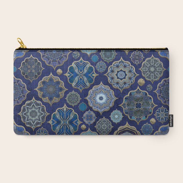 Blue Turquoise Gold Moroccan Tiles Boho Vintage Elegance Quatrefoil Shapes Carry All Pouch Gallery Image 2